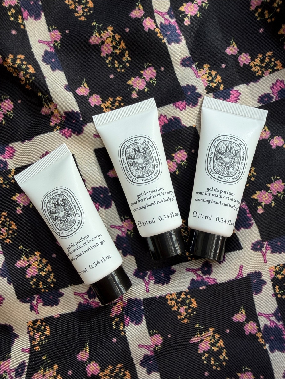 SET OF THREE Diptyque Eau des Sens cleansing hand and body gel 10ML EACH
